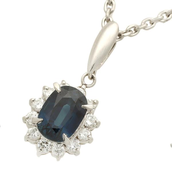 Platinum Pt850 Necklace with Natural Corundum, Blue Sapphire (2.08ct) and Diamond (0.40ct) for Ladies in Excellent Condition