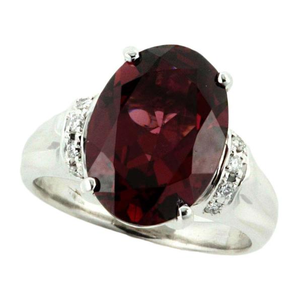 No Brand Ring with 5.99ct Rhodolite Garnet and 0.10ct Diamond in Pt900 Platinum, Size 10.5, Silver for Ladies (Pre-owned) in Excellent Condition