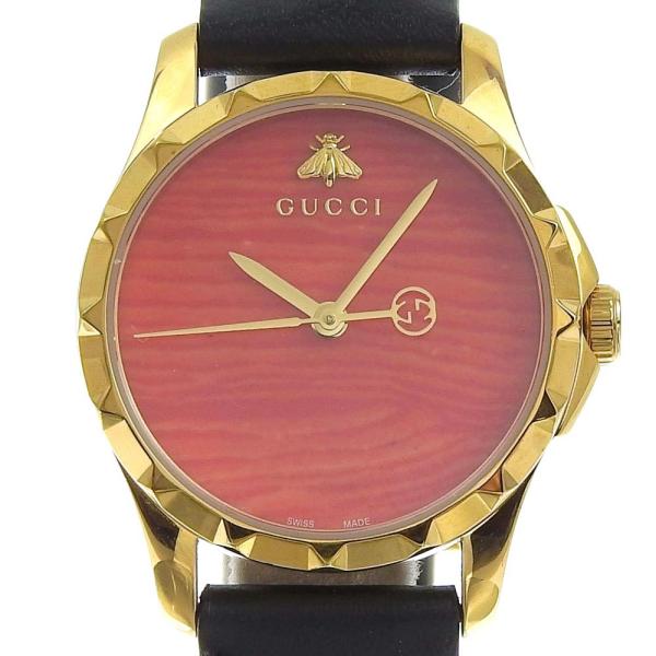 GUCCI G-Timeless Ladies' Quartz Battery Watch with Bee Logo, Stainless Steel/Leather, Orange