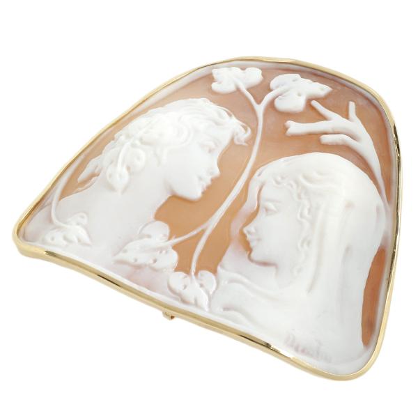 No Brand Shell Cameo Brooch/Pendant in K18 Yellow Gold Natural Shell (Pre-owned) in Great Condition