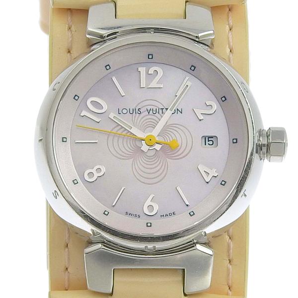 Louis Vuitton Tambour Monogram Vernis Beige Ladies Watch, Stainless Steel/Enamel Monogram Vernis  in Very Good Condition