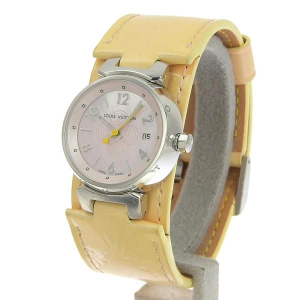 Louis Vuitton Tambour Monogram Vernis Beige Ladies Watch, Stainless Steel/Enamel Monogram Vernis  in Very Good Condition