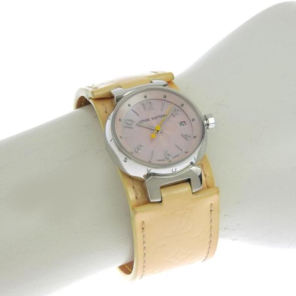 Louis Vuitton Tambour Monogram Vernis Beige Ladies Watch, Stainless Steel/Enamel Monogram Vernis  in Very Good Condition