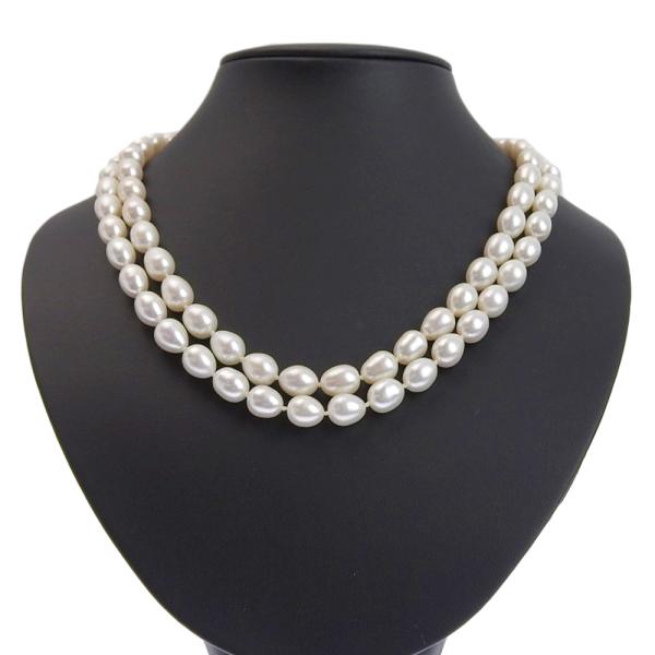 Long Pearl Sterling Silver 925 Necklace with White Freshwater Cultured Pearls for Ladies in Great Condition