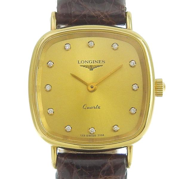 Longines 12P Diamond Women's Quartz Wristwatch, K18 Yellow Gold/Leather, Gold, [Used] in Great Condition