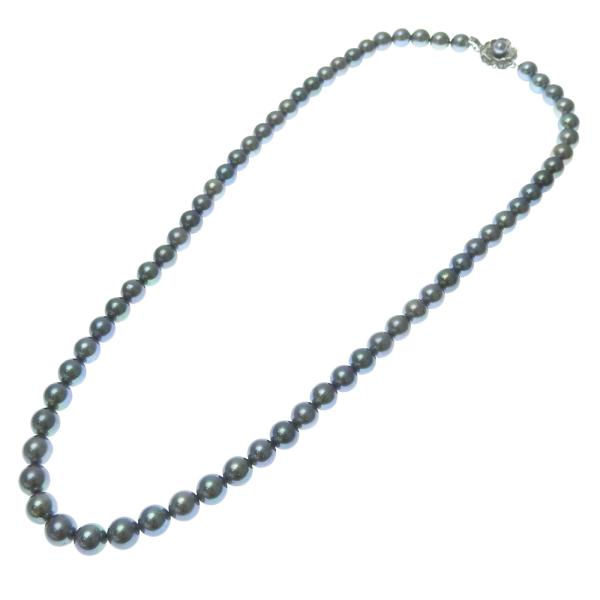 No Brand Necklace & Earring Set with Colored Grey Pearl 7.5mm-8mm in Silver & K14 White Gold
