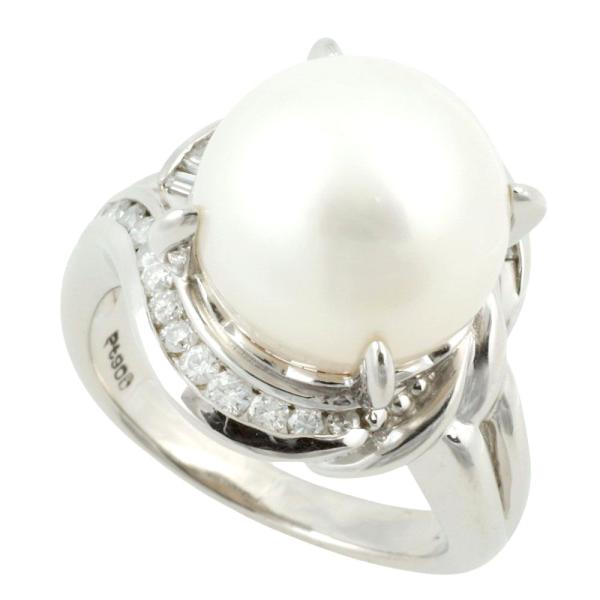 PT900 Platinum Ring for Women with Cultured White Pearl (12.3mm) & Diamond (0.37ct), Size 11  in Excellent Condition