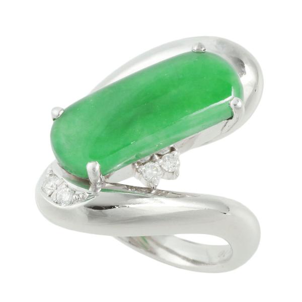 Pt900 Platinum Natural Jadeite and Diamond (0.10ct) Ring, Size 14, for Women in Excellent Condition