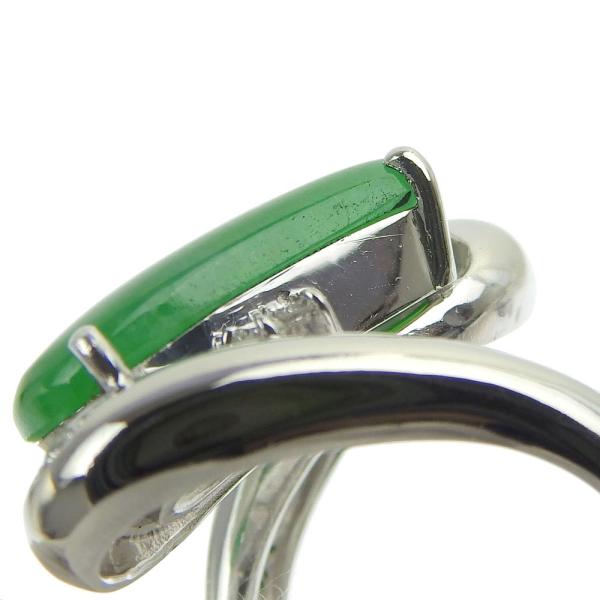 Pt900 Platinum Natural Jadeite and Diamond (0.10ct) Ring, Size 14, for Women in Excellent Condition