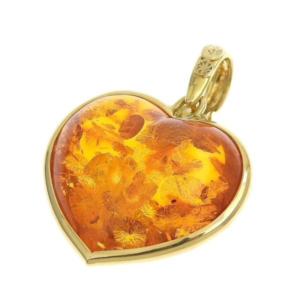 Amber Heart Pendant, No-Brand, K18 Yellow Gold Material, Ladies' Gold Jewelry (Used) in Excellent Condition