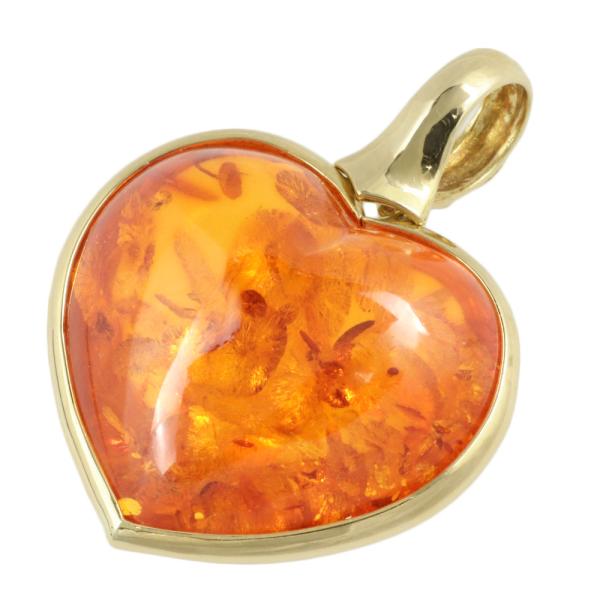 Amber Heart Pendant, No-Brand, K18 Yellow Gold Material, Ladies' Gold Jewelry (Used) in Excellent Condition