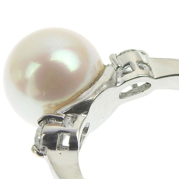 Unbranded Ring with Cultured Akoya Pearl 9.4mm, 0.20ct Diamond, Size 10, in Pt900 Platinum Silver for Women in Excellent Condition