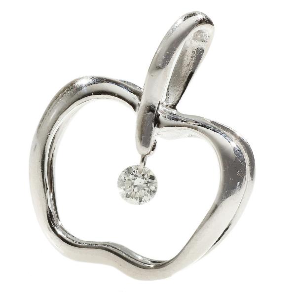 Dancing Apple Motif Pendant in Platinum Pt900 with 0.09ct Diamond, Silver for Women in Excellent Condition