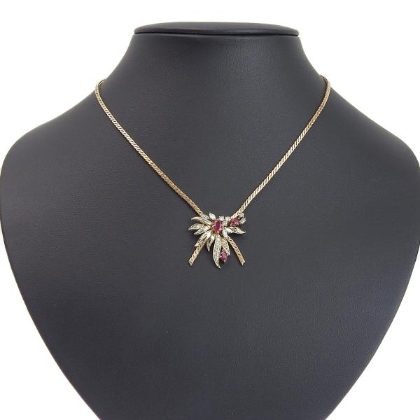 Stylish Floral Necklace with 0.77ct Melee Ruby and 0.55ct Melee Diamonds, in K18 Yellow Gold, for Women [Pre-Owned] in Excellent Condition