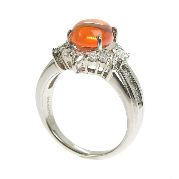 [LuxUness]  Striking Diamond 0.66ct & Fire Opal 1.45ct, Pt900 Platinum Ring, Size 11 for Women in Excellent condition