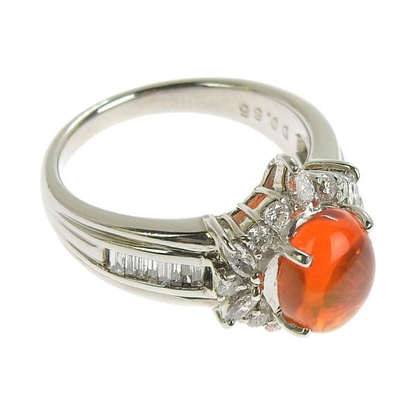 Striking Diamond 0.66ct & Fire Opal 1.45ct, Pt900 Platinum Ring, Size 11 for Women in Excellent Condition