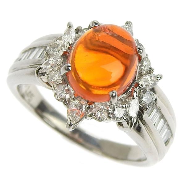 Striking Diamond 0.66ct & Fire Opal 1.45ct, Pt900 Platinum Ring, Size 11 for Women in Excellent Condition