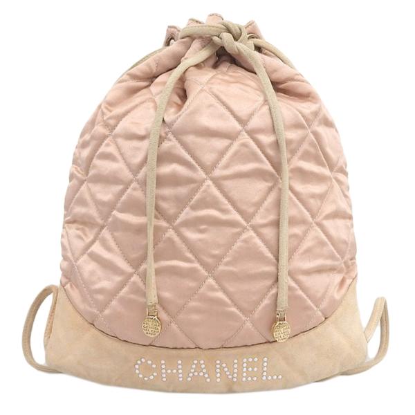 Quilted Satin Drawstring Backpack in Very Good Condition