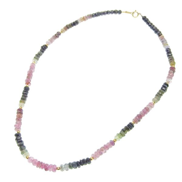 18k Gold Tourmaline Bead Necklace in Very Good Condition