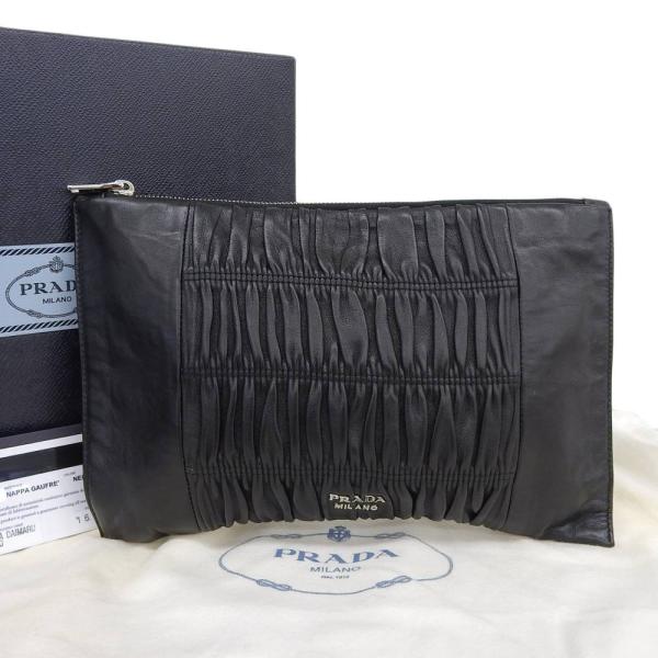 Prada Nappa Gaufre Clutch Bag Leather Clutch Bag in Good condition