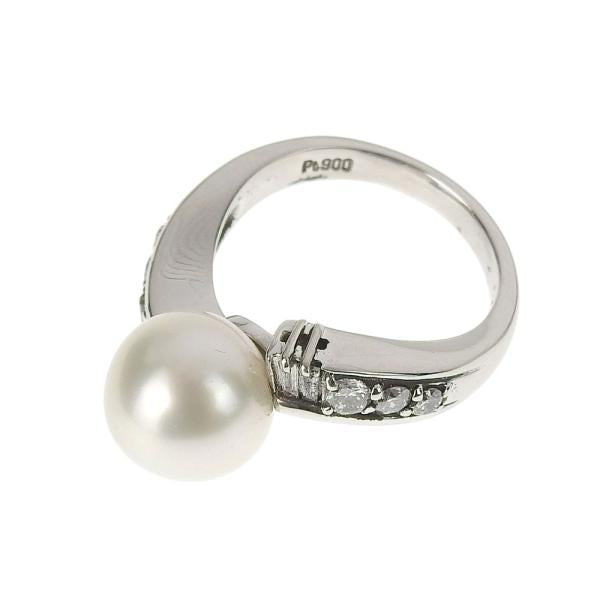 Elegant 10.0mm Pearl, Diamond 0.41ct, Pt900 Platinum Ring, Size 12 for Women in Excellent Condition