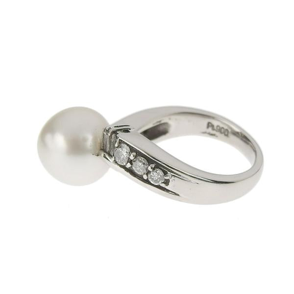 Elegant 10.0mm Pearl, Diamond 0.41ct, Pt900 Platinum Ring, Size 12 for Women in Excellent Condition