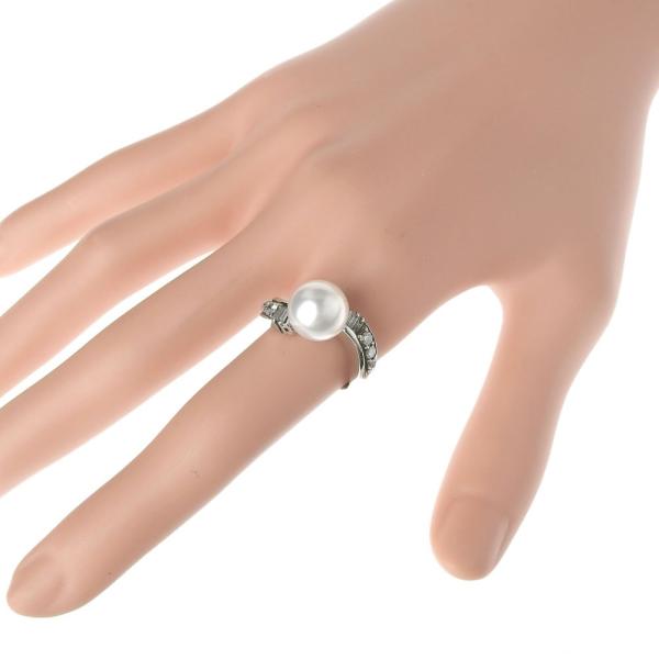 Elegant 10.0mm Pearl, Diamond 0.41ct, Pt900 Platinum Ring, Size 12 for Women in Excellent Condition