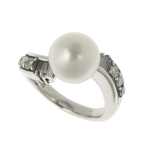 Elegant 10.0mm Pearl, Diamond 0.41ct, Pt900 Platinum Ring, Size 12 for Women in Excellent Condition