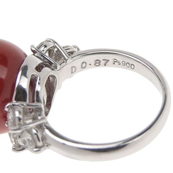 Platinum PT900 Ring, 13mm Coral with Mere Diamond 0.87ct, Highest Grade Red Coral size 8, Ladies Platinum Used Ring