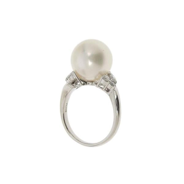 Pt950 Platinum Ring with Pearl 12.8mm, Melee Diamond 0.48ct, Weight 10.2g, Size 14, Women's Perl/ Diamond Ring Silver Ladies 【Used】 in Excellent Condition