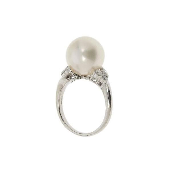 Pt950 Platinum Ring with Pearl 12.8mm, Melee Diamond 0.48ct, Weight 10.2g, Size 14, Women's Perl/ Diamond Ring Silver Ladies 【Used】
