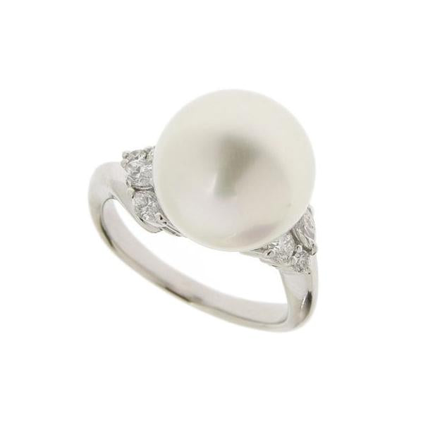 Pt950 Platinum Ring with Pearl 12.8mm, Melee Diamond 0.48ct, Weight 10.2g, Size 14, Women's Perl/ Diamond Ring Silver Ladies 【Used】 in Excellent Condition