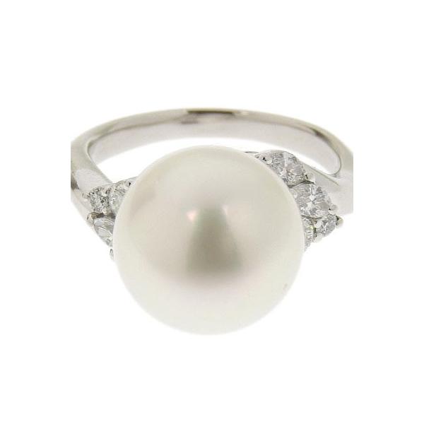 Pt950 Platinum Ring with Pearl 12.8mm, Melee Diamond 0.48ct, Weight 10.2g, Size 14, Women's Perl/ Diamond Ring Silver Ladies 【Used】 in Excellent Condition