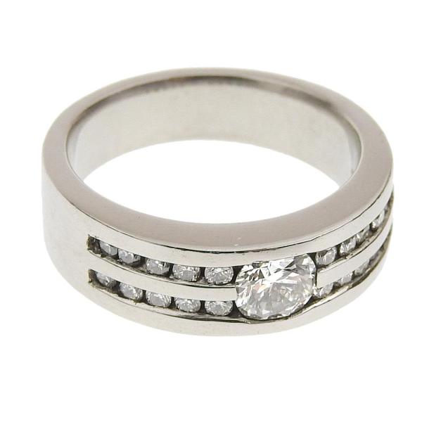 Platinum Pt900 Ladies Ring with 0.311ct Diamond and 0.20ct Pave-set Diamonds, Size 6 in Excellent Condition