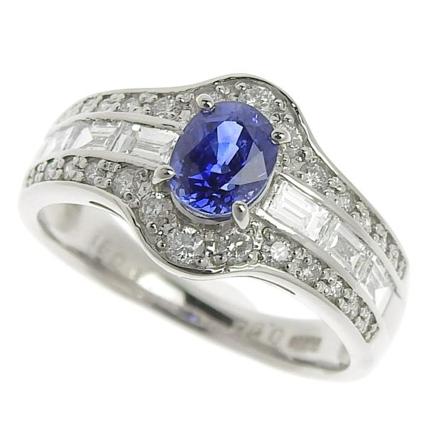 Platinum Pt900 Ring with Blue Sapphire 0.90ct and Diamond 0.81ct, Size 13, Women's Silver Jewelry, Preloved in Excellent Condition