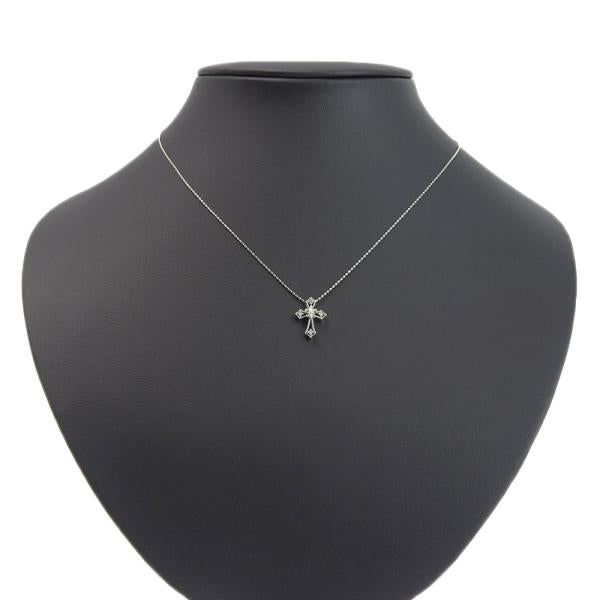 Cross Necklace in K18 White Gold with 0.04ct Melee Diamond on Ball Chain, Ladies, No Brand in Excellent Condition