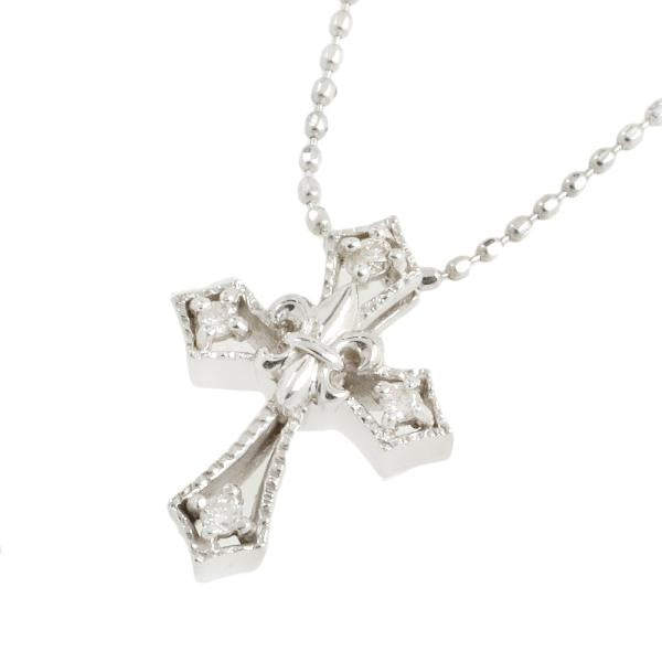 Cross Necklace in K18 White Gold with 0.04ct Melee Diamond on Ball Chain, Ladies, No Brand in Excellent Condition