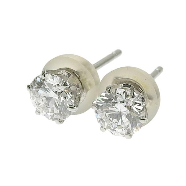 Platinum Pt900 Earrings with Diamond 0.368ct and Diamond 0.365ct, Women's Silver Jewelry, Preloved in Excellent Condition