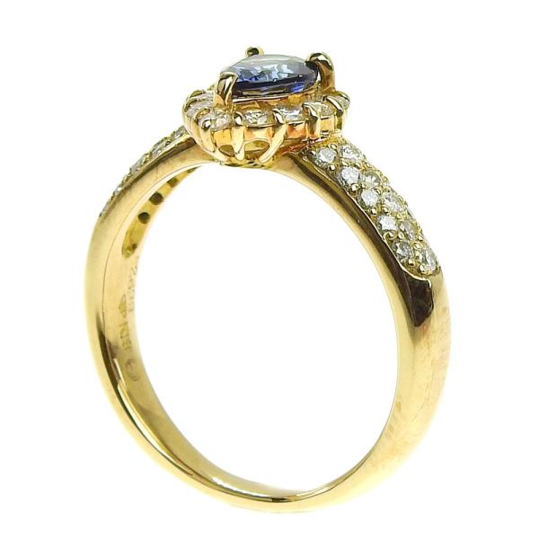 Stunning Sapphire 0.77ct, Diamond 0.50ct, 4.7g K18YG Yellow Gold Ring, Size 13 for Women in Excellent Condition