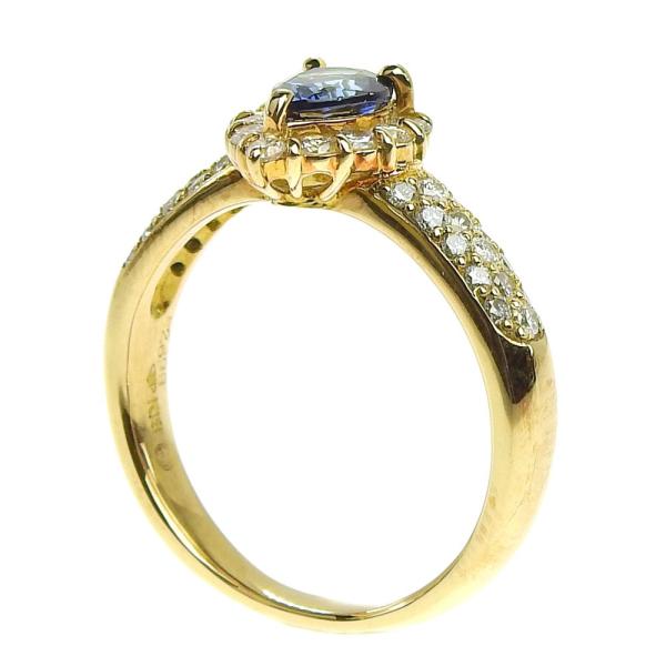 [LuxUness]  Stunning Sapphire 0.77ct, Diamond 0.50ct, 4.7g K18YG Yellow Gold Ring, Size 13 for Women in Excellent condition