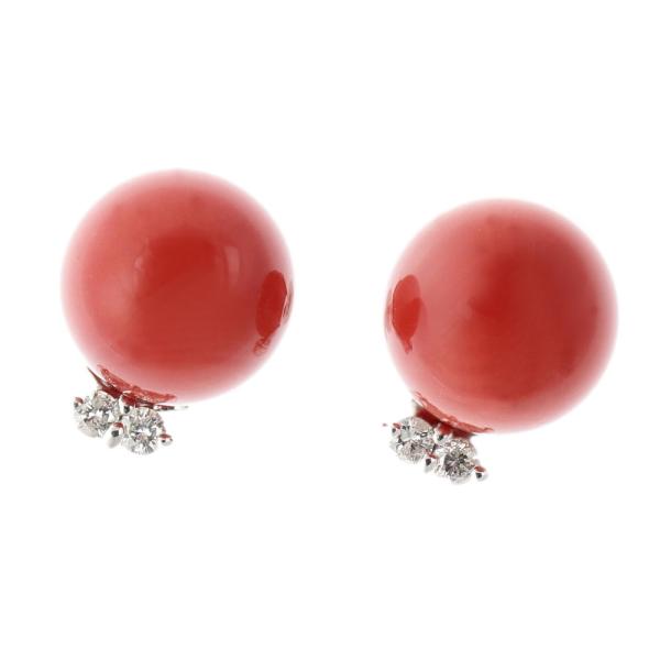 Coral Diamond Stud Earrings in Great Condition