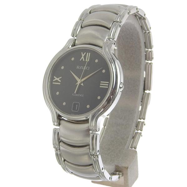 Rado Men's Florence Quartz Silver Stainless Steel Wristwatch with Black Dial  in Very Good Condition