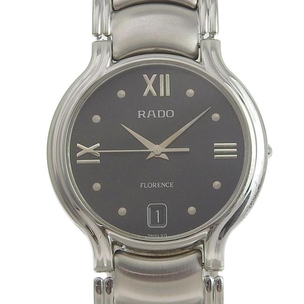 Rado Men's Florence Quartz Silver Stainless Steel Wristwatch with Black Dial  in Very Good Condition