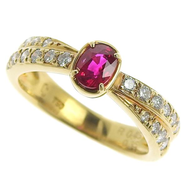 Beautiful Ruby 0.45ct, Diamond 0.35ct, 4.4g K18YG Yellow Gold Ring, Size 11 for Women in Excellent Condition