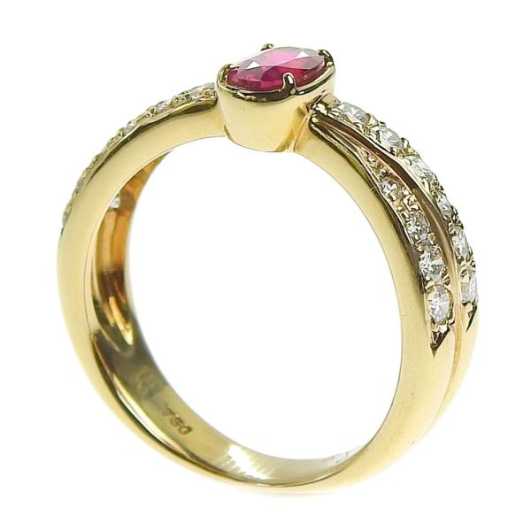 [LuxUness]  Beautiful Ruby 0.45ct, Diamond 0.35ct, 4.4g K18YG Yellow Gold Ring, Size 11 for Women in Excellent condition