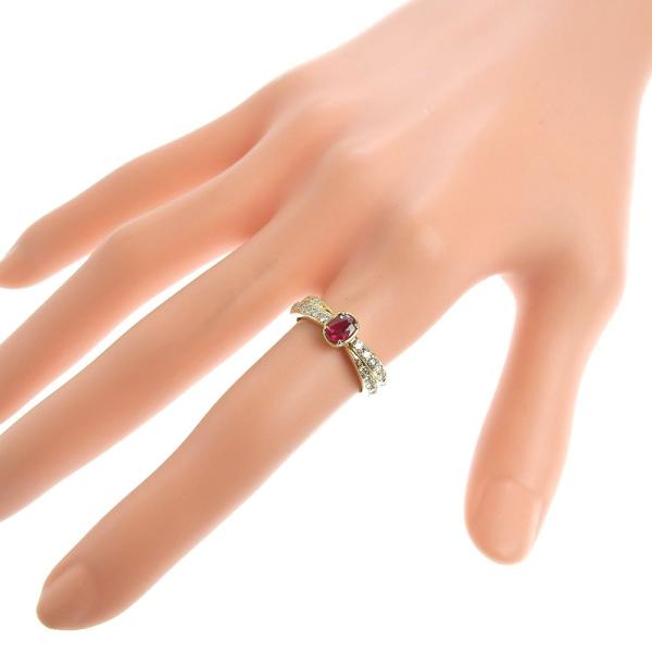 Beautiful Ruby 0.45ct, Diamond 0.35ct, 4.4g K18YG Yellow Gold Ring, Size 11 for Women in Excellent Condition