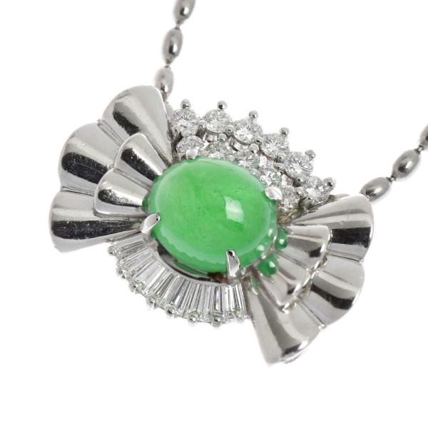 Jade Necklace with Platinum Pt850, Pt900, Jadeite 3.03ct, and Diamond 0.63ct Ladies Silver Necklace in Excellent Condition