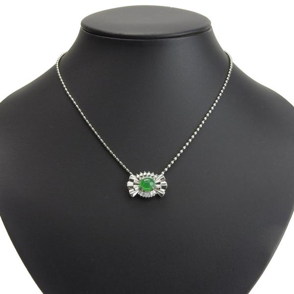 Jade Necklace with Platinum Pt850, Pt900, Jadeite 3.03ct, and Diamond 0.63ct Ladies Silver Necklace in Excellent Condition