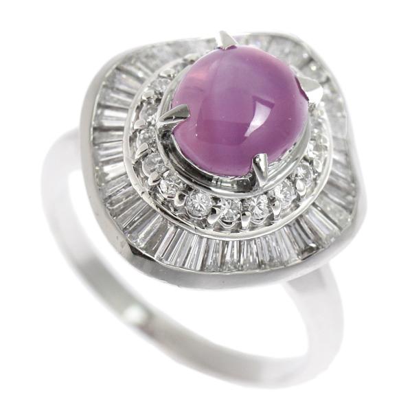 Pt900 Platinum Ring with 3.39ct Purple Star Sapphire and 1.356ct Diamond, Size 12 in Excellent Condition