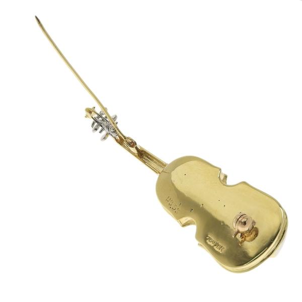 No Brand 18K Yellow Gold Violin Brooch with 0.53ct Diamonds, Weight 11.2g - Ladies' Luxury in Very Good Condition